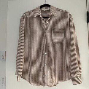 Monteau Striped Blouse, Relaxed Fit, Brown & White Ladies, Size Medium